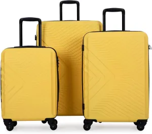 3 Piece Lightweight Luggage Set with TSA Lock and Spinner Wheels, Yellow