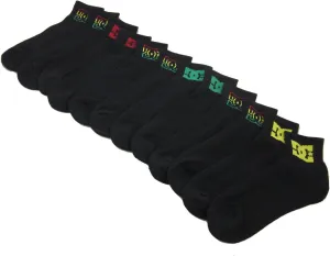 6 Pack Mens DC Shoes Black Quarter Crew Socks