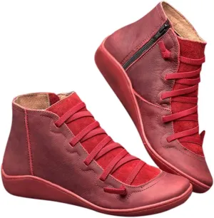 Ankle Boots for Women Casual Western Short Boots Women's Arch Support Boots Comfy Lace Up Flat Heel Ankle Booties