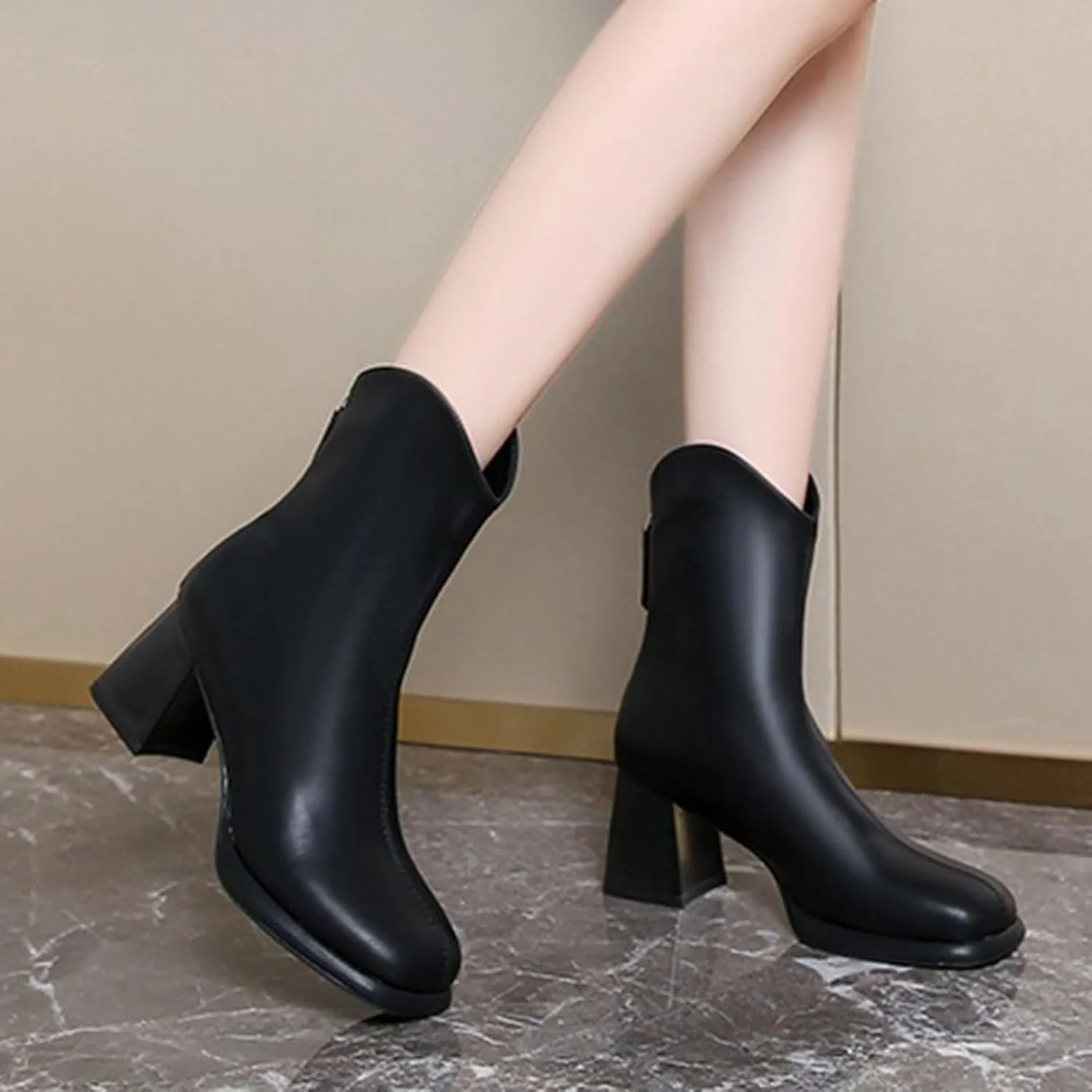 Ankle Boots for Women Comfy Mid Calf Boots for Women Back Zipper Plus Size Chunky Boots Temperament Fashion Boots