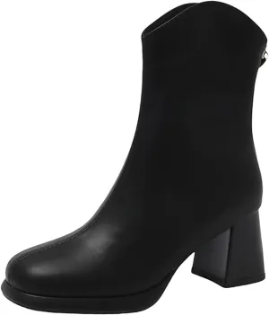 Ankle Boots for Women Comfy Mid Calf Boots for Women Back Zipper Plus Size Chunky Boots Temperament Fashion Boots