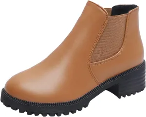 Ankle Boots for Women Square Toe Booties for Women Womens Suede Ankle Boots Short Walking Boot Fashion Closed Head Slip on Pointed Toe Chunky Stacked Heel