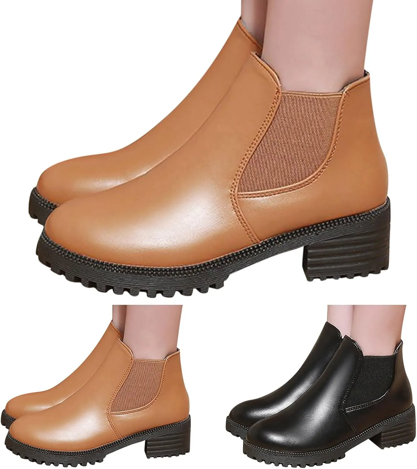 Ankle Boots for Women Square Toe Booties for Women Womens Suede Ankle Boots Short Walking Boot Fashion Closed Head Slip on Pointed Toe Chunky Stacked Heel