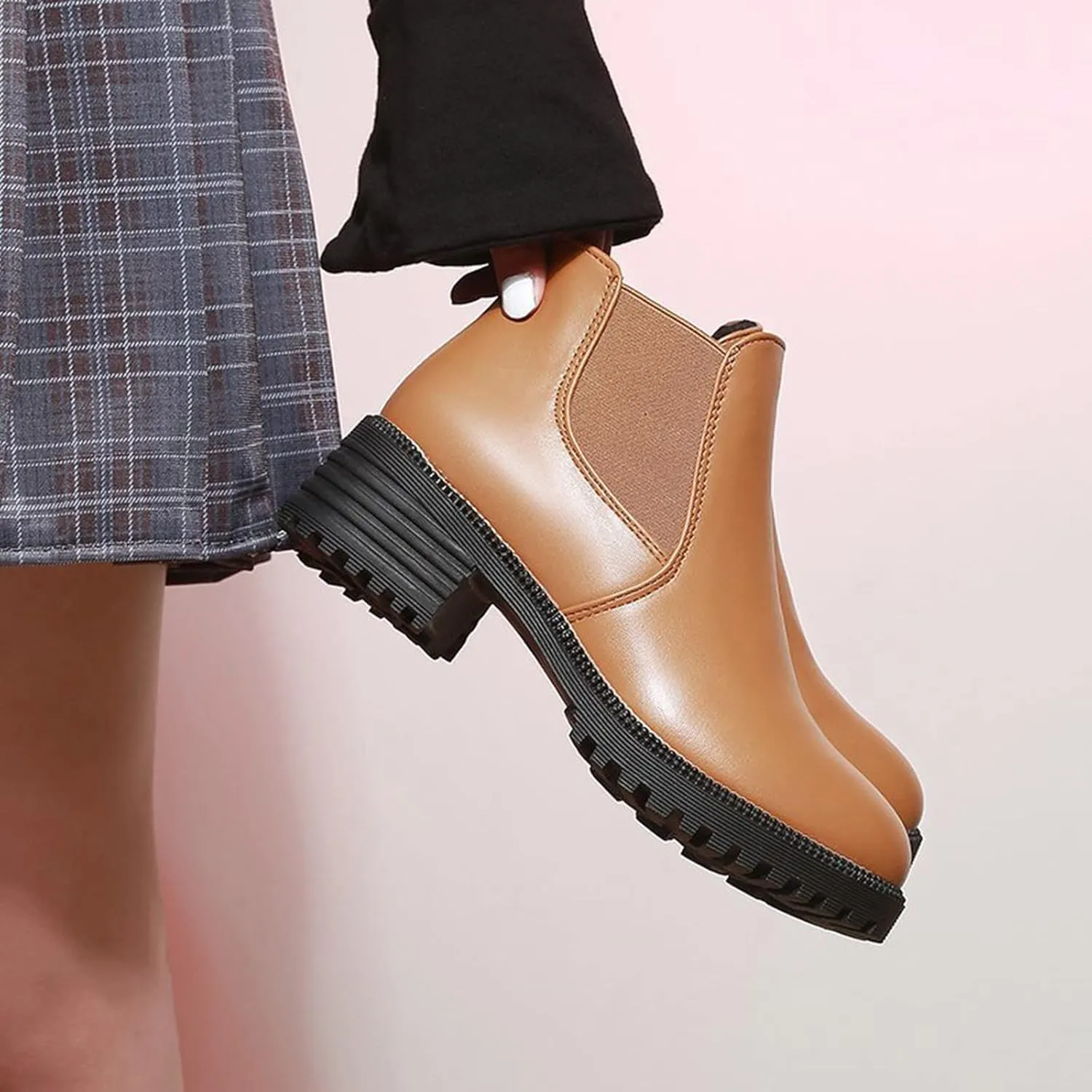 Ankle Boots for Women Square Toe Booties for Women Womens Suede Ankle Boots Short Walking Boot Fashion Closed Head Slip on Pointed Toe Chunky Stacked Heel