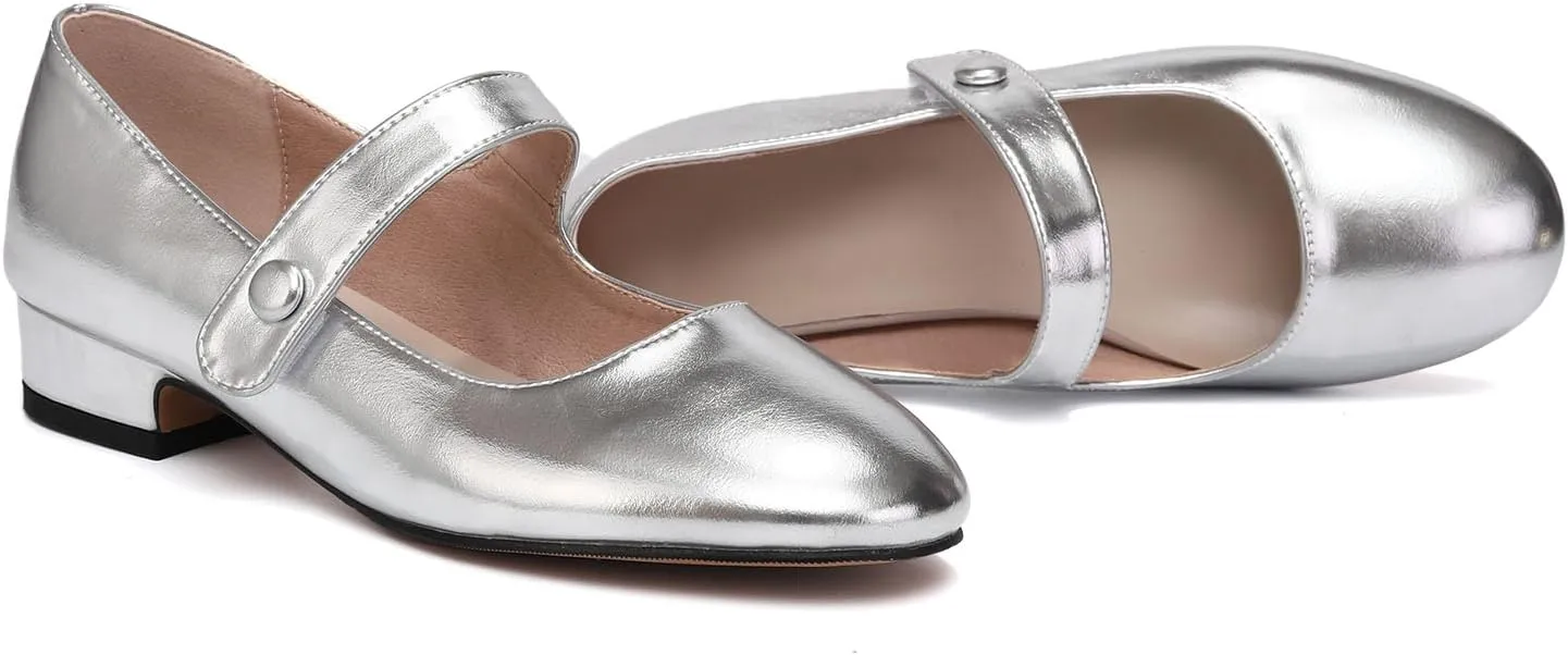 AOQUNFS Girl's Ballroom Latin Dance Shoes Slip On Dress Mary Janes Ankle Strap Low Heel Pumps,DS-18070