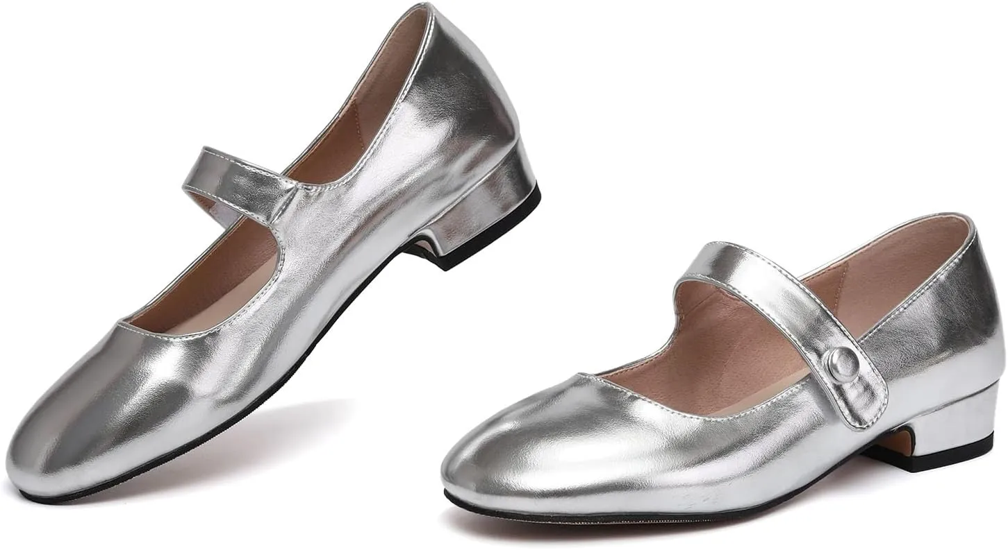 AOQUNFS Girl's Ballroom Latin Dance Shoes Slip On Dress Mary Janes Ankle Strap Low Heel Pumps,DS-18070