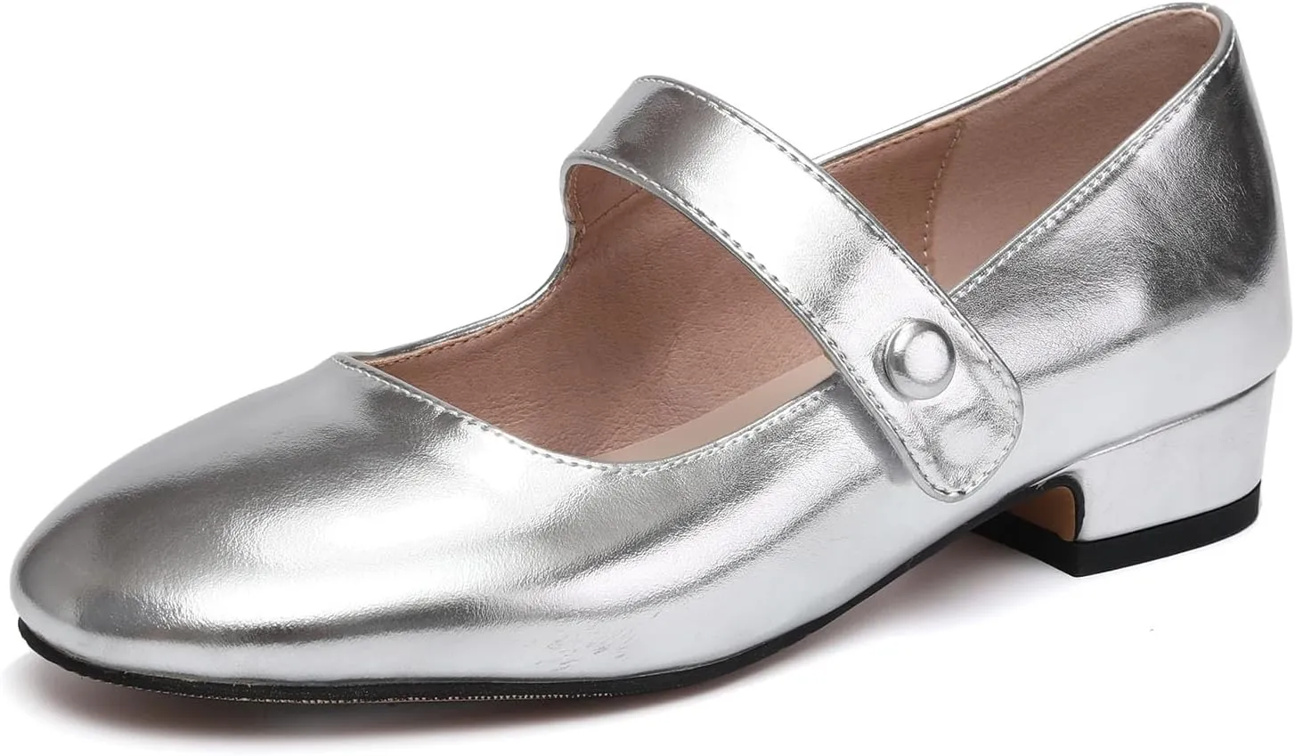 AOQUNFS Girl's Ballroom Latin Dance Shoes Slip On Dress Mary Janes Ankle Strap Low Heel Pumps,DS-18070