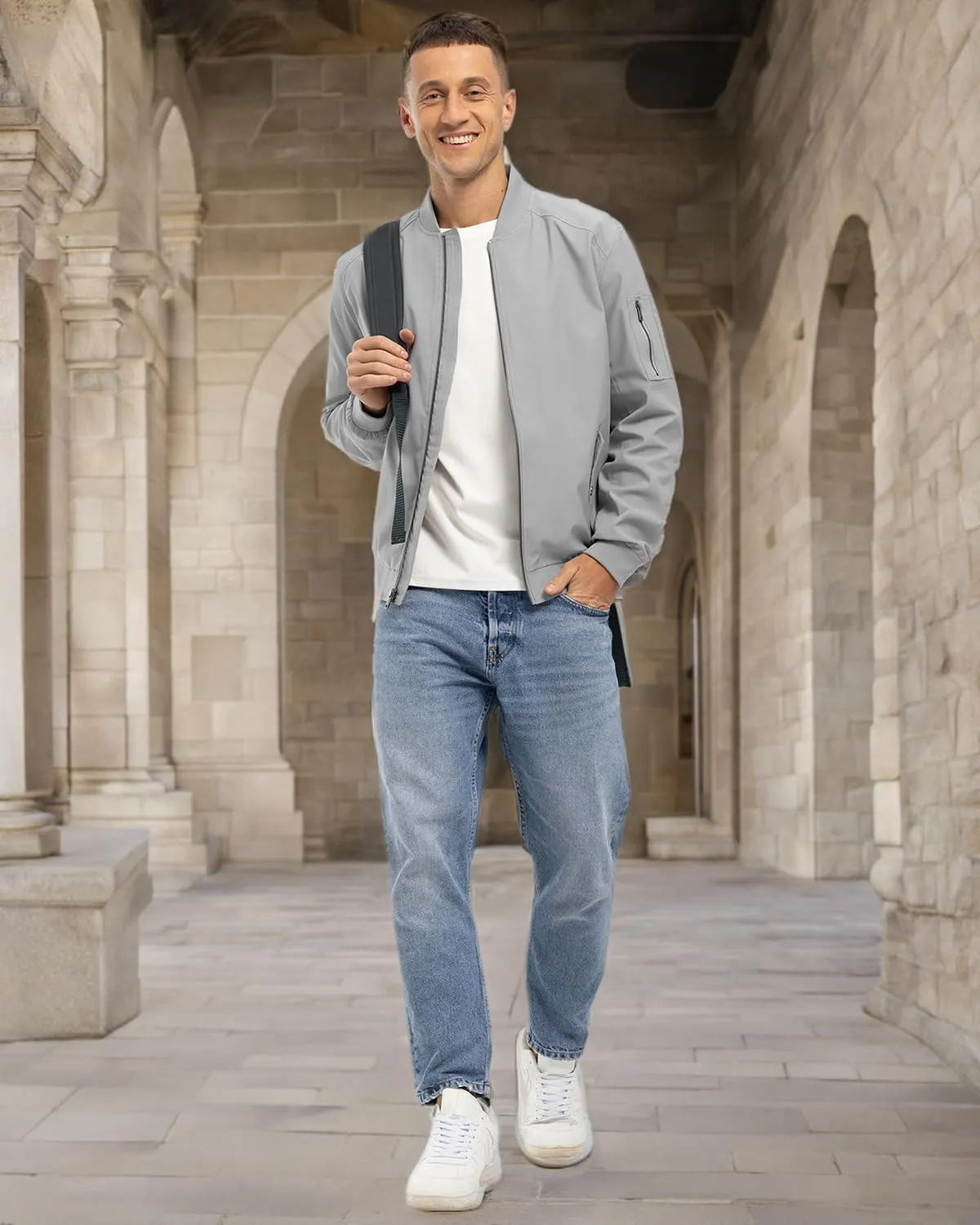 BGOWATU Men's Bomber Jacket Lightweight Windbreaker Jacket for Men Casual Fall Coat