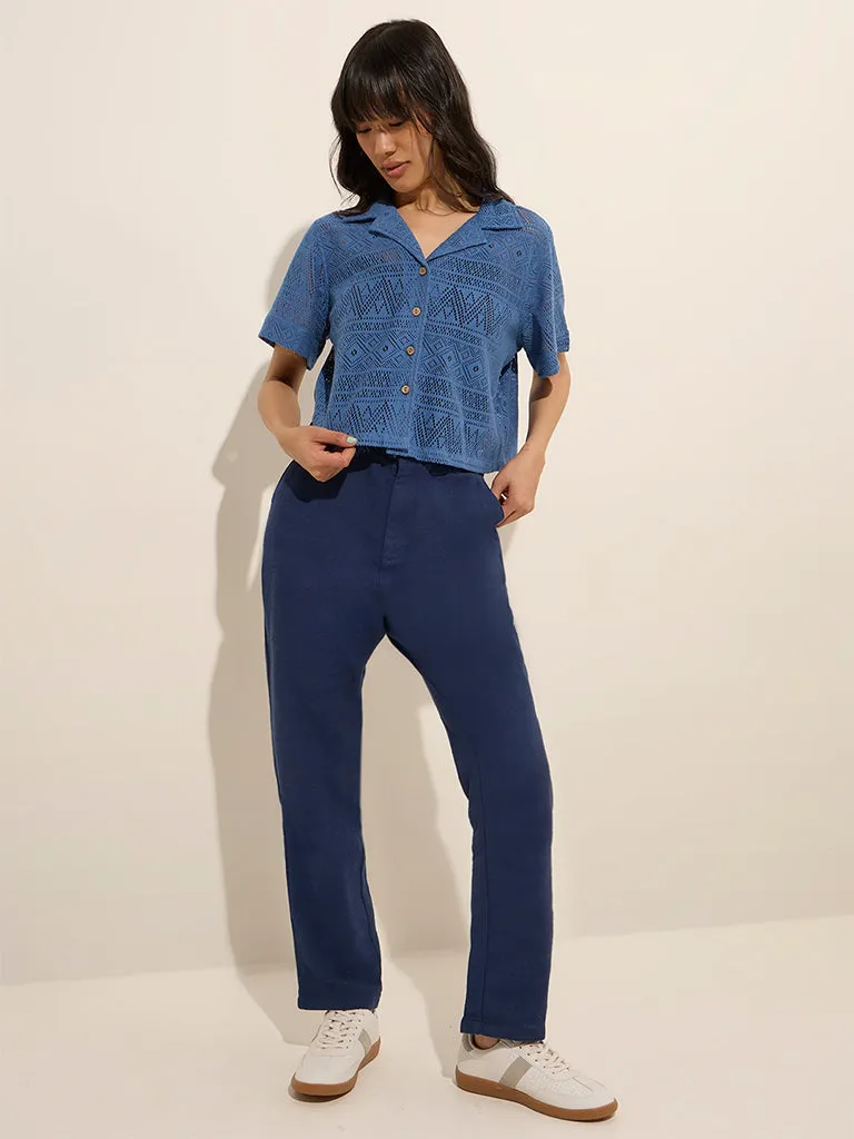 Bombay Paisley Navy Knit-Textured Cotton Shirt
