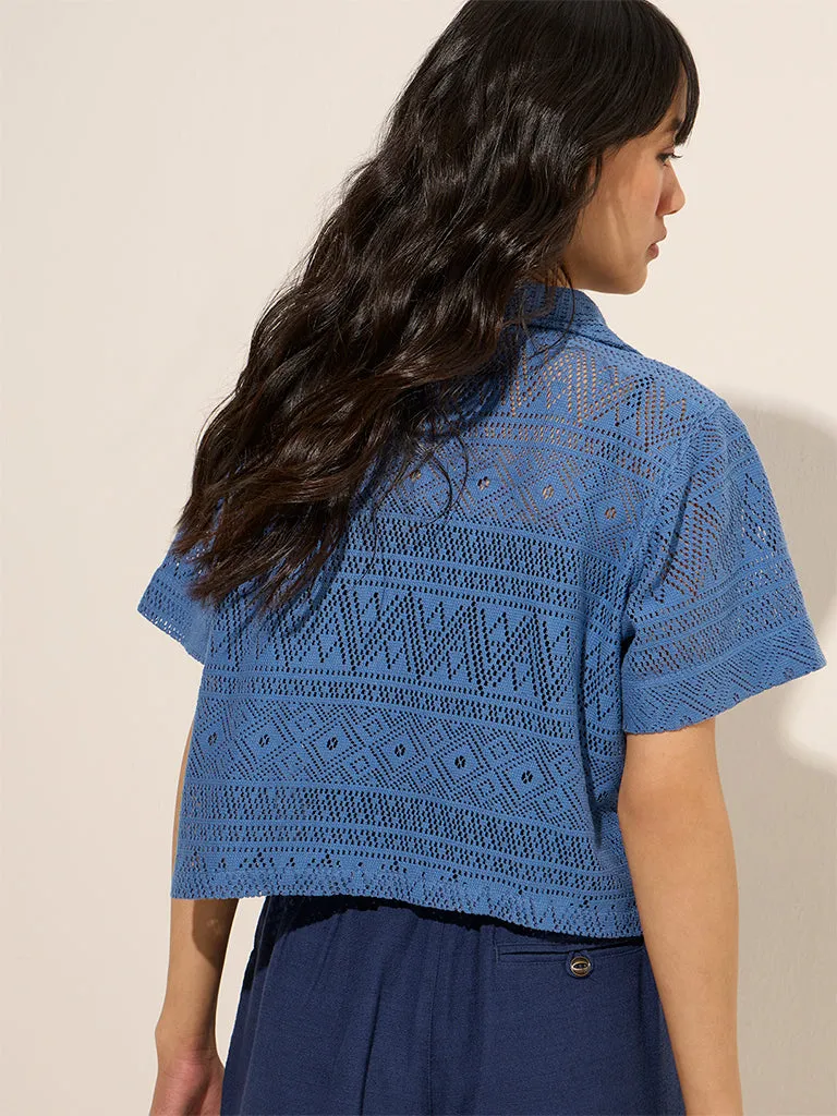 Bombay Paisley Navy Knit-Textured Cotton Shirt