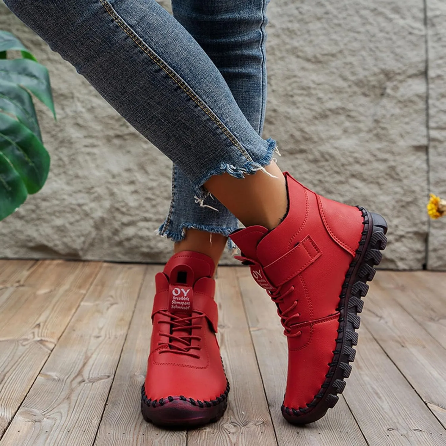 Boots for Women Plush Warm Thick Sole Lace Up Casual Womens Boots PU Leather Anti-slip Winter Boots for Women