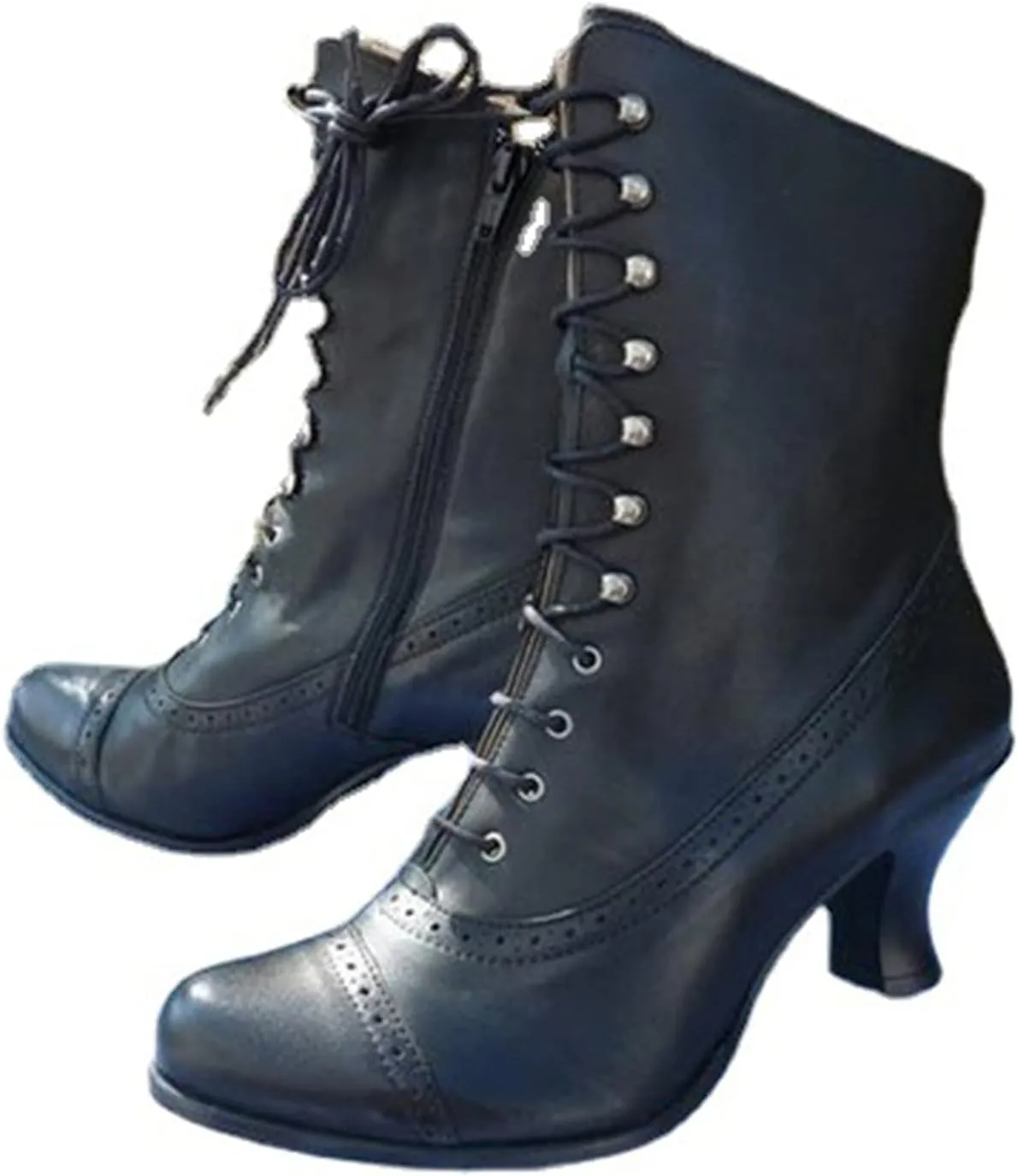 Boots for Women Retro PU Leather Lace Up Warm Womens Boots Non-slip Waterproof Short Heels Winter Boots for Women