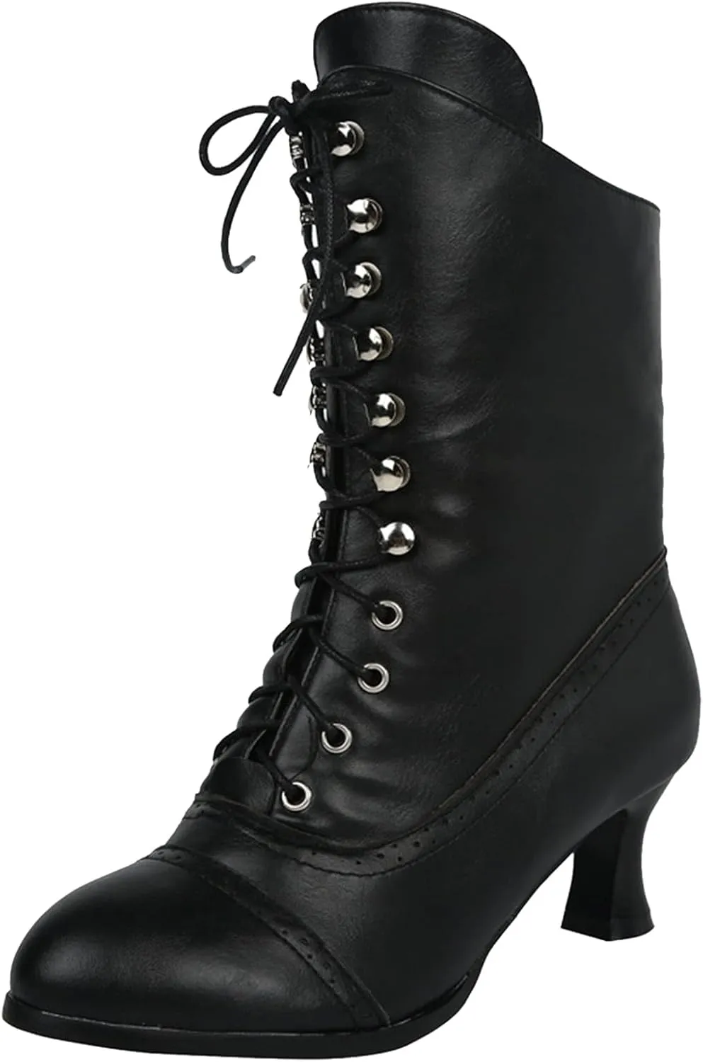 Boots for Women Retro PU Leather Lace Up Warm Womens Boots Non-slip Waterproof Short Heels Winter Boots for Women