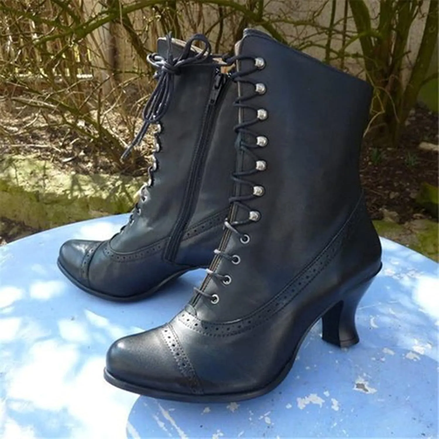 Boots for Women Retro PU Leather Lace Up Warm Womens Boots Non-slip Waterproof Short Heels Winter Boots for Women