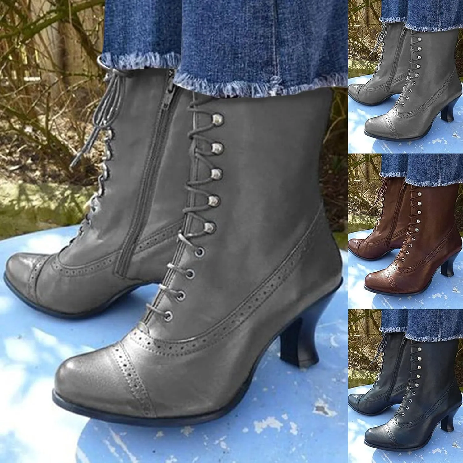 Boots for Women Retro Warm Leather Lace Up Womens Boots Waterproof Non-slip Soft Cozy Women's Boots&Booties