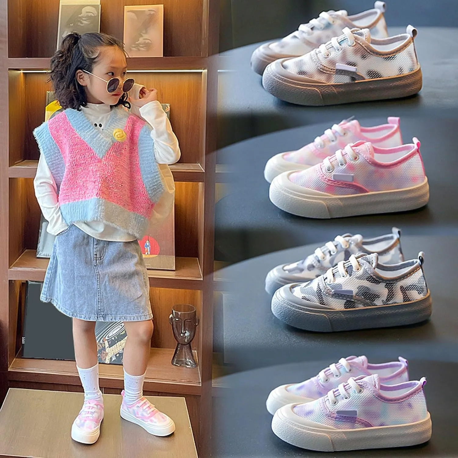 Boy's Girl's Toddlers Canvas Sneakers Lace Up Lightweight Kids Sneakers Casual Walking Running Shoes for Baby Sandals