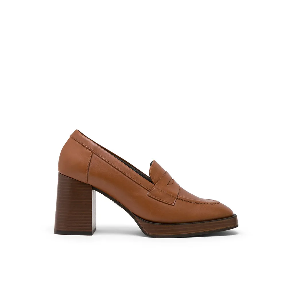 Brown Leather High Heel Loafers