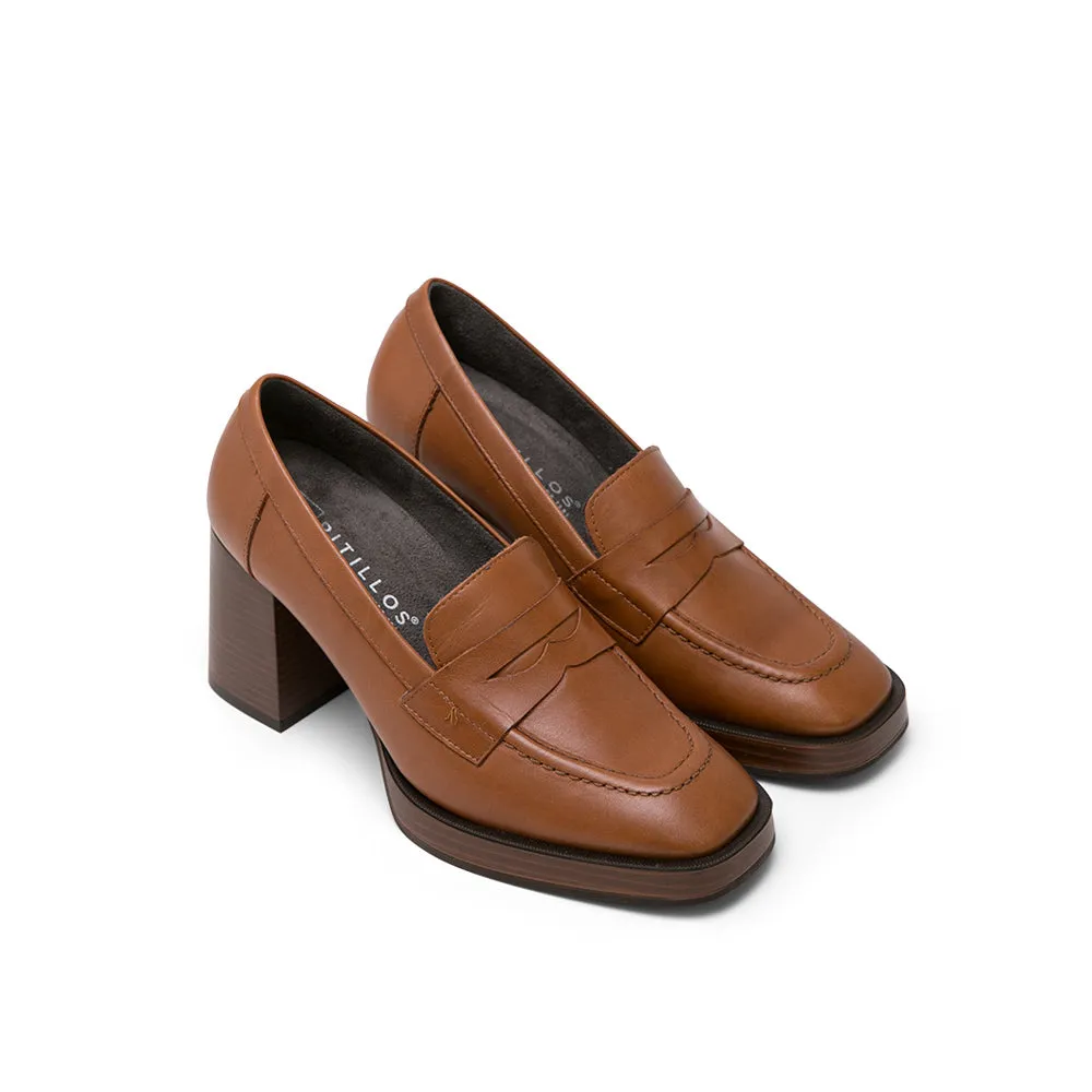 Brown Leather High Heel Loafers