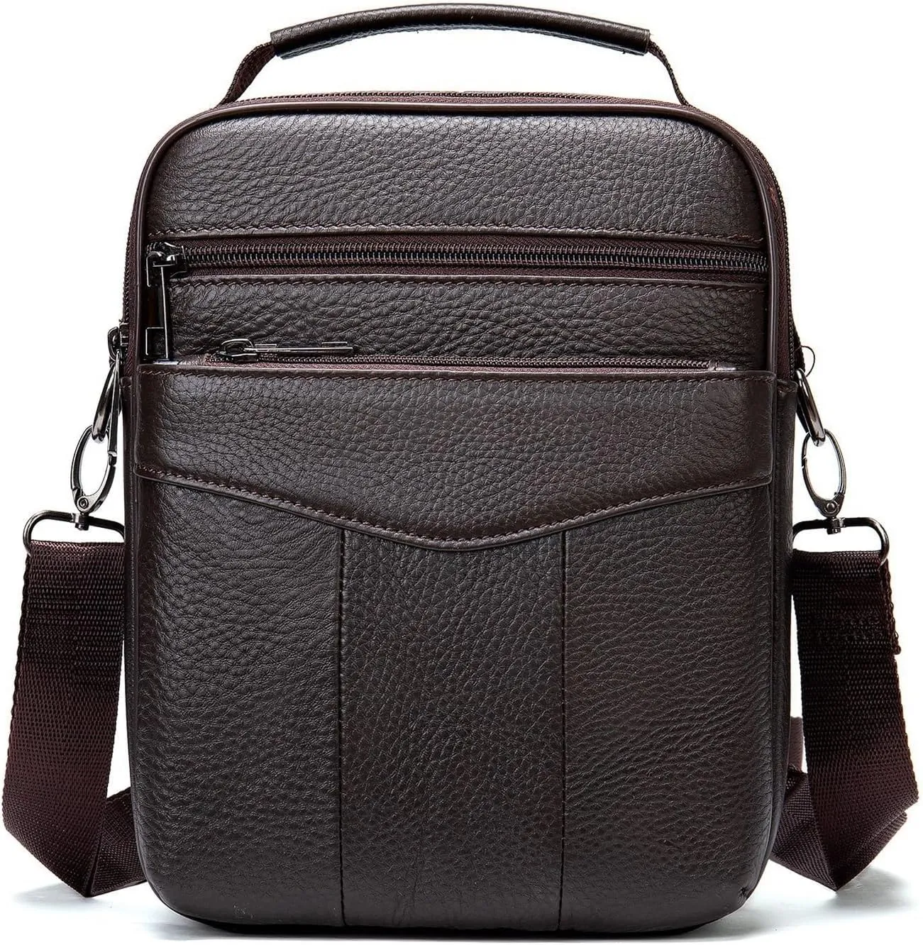 Business Men's Shoulder Bag Top Layer Retro Tote Vertical Crossbody Bag(Brown-1)
