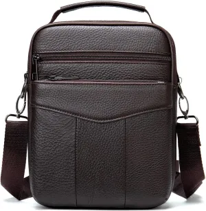 Business Men's Shoulder Bag Top Layer Retro Tote Vertical Crossbody Bag(Brown-1)
