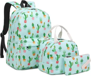 Cactus Girls School Backpack for Kids Teens, Elementary Middle School Backpacks Bookbag Set with Lunch Bag Pencil Case