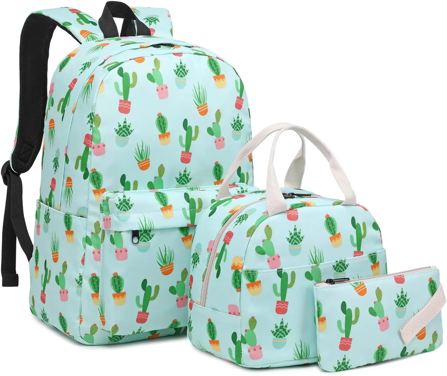 Cactus Girls School Backpack for Kids Teens, Elementary Middle School Backpacks Bookbag Set with Lunch Bag Pencil Case
