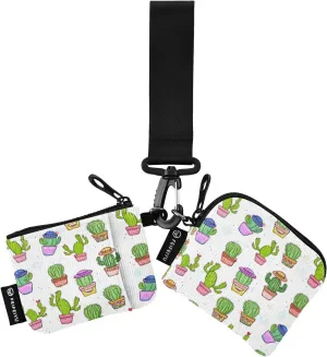 Cactus with Hat White Dual Pouch Wristlet Portable Keychain Wallet Detachable Coin Purse Pouch with Zipper Keychain Purse for Men Women