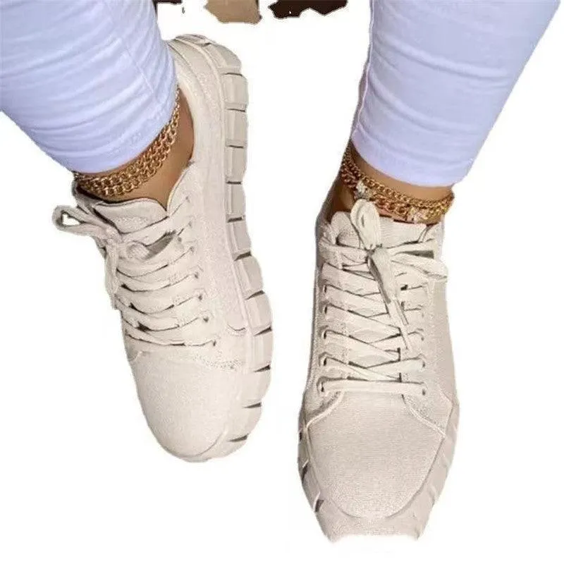 Casual Sports Lace-up Canvas Women's Shoes With Platform