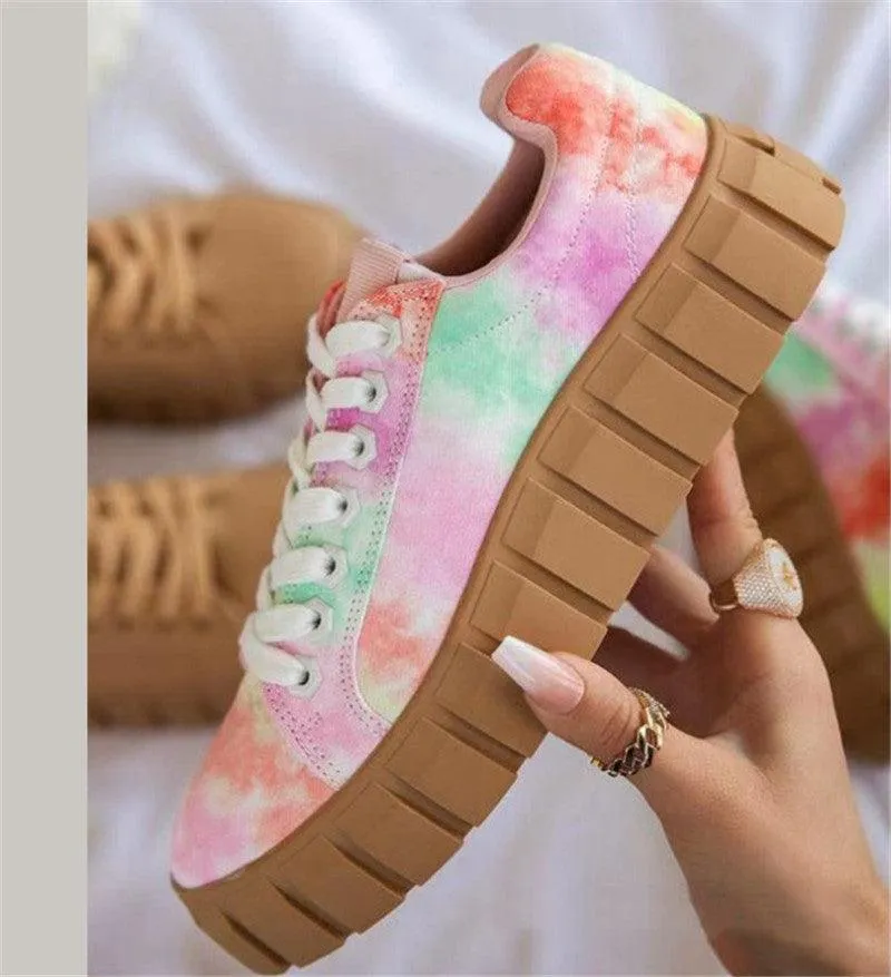 Casual Sports Lace-up Canvas Women's Shoes With Platform