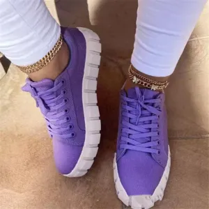 Casual Sports Lace-up Canvas Women's Shoes With Platform