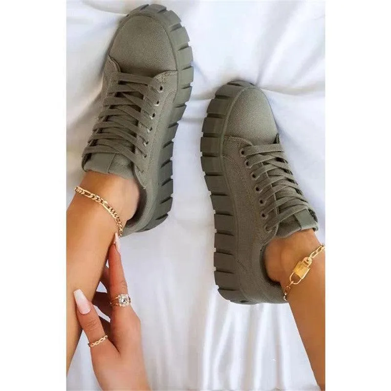 Casual Sports Lace-up Canvas Women's Shoes With Platform