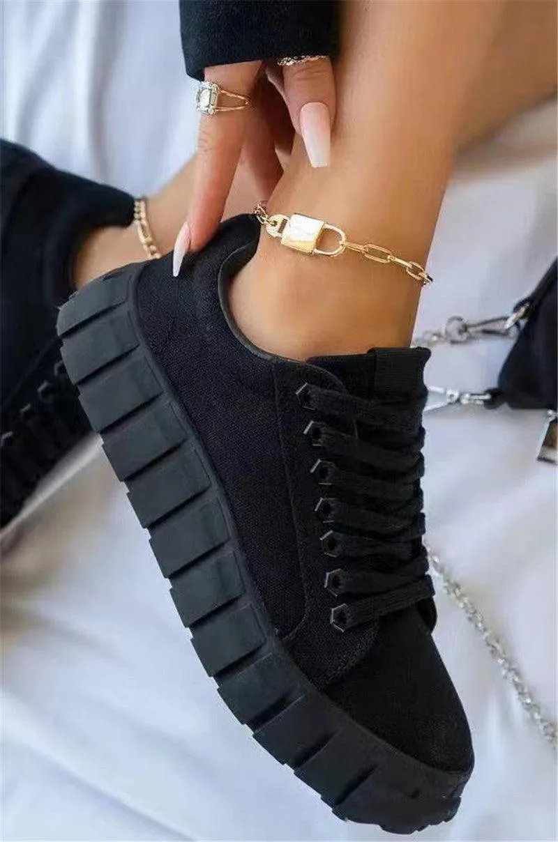 Casual Sports Lace-up Canvas Women's Shoes With Platform