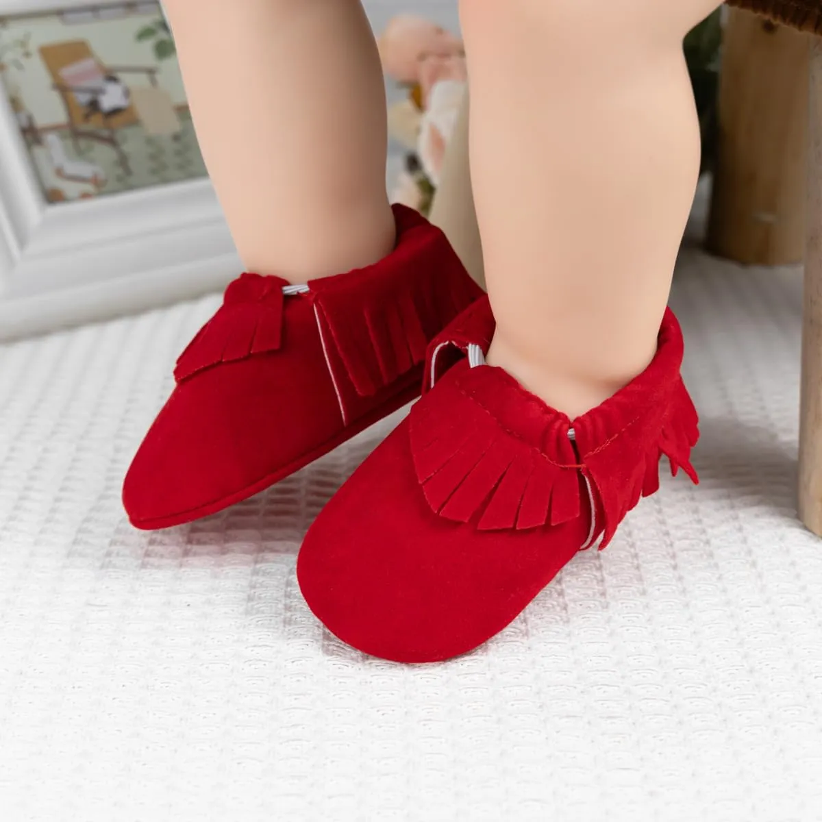 CENCIRILY Infant Baby Fringe Moccasin Slipper Boys Girls Tassel Suede Leather Toddler Sneakers Soft Sole First Walking Loafers Crib Shoes