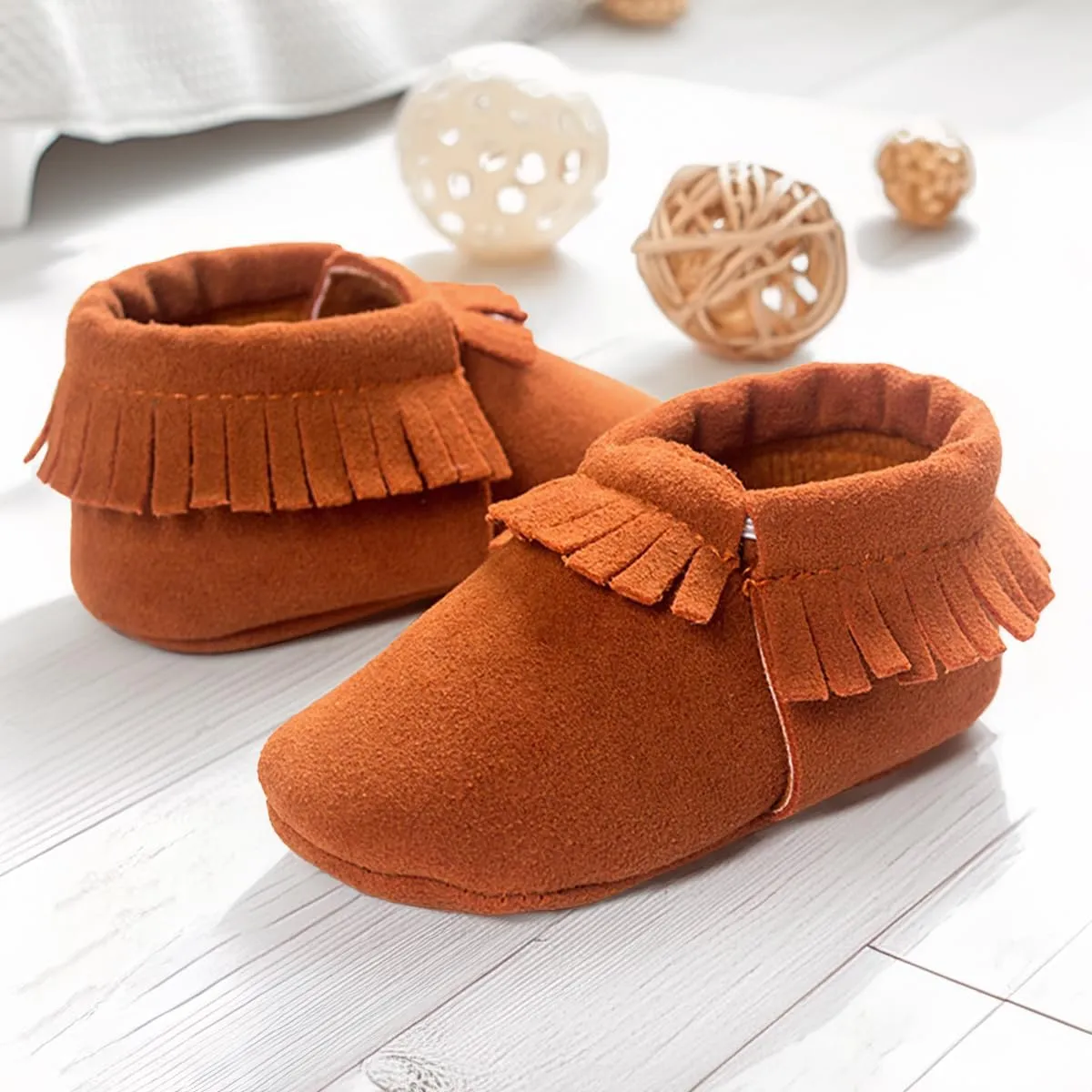 CENCIRILY Infant Baby Fringe Moccasin Slipper Boys Girls Tassel Suede Leather Toddler Sneakers Soft Sole First Walking Loafers Crib Shoes