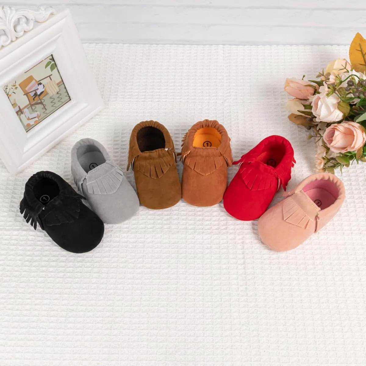 CENCIRILY Infant Baby Fringe Moccasin Slipper Boys Girls Tassel Suede Leather Toddler Sneakers Soft Sole First Walking Loafers Crib Shoes