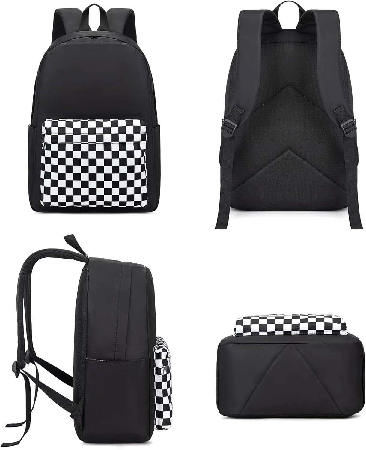 Checkered Girls School Backpack for Kids Teens, Elementary Middle School Backpacks Bookbag Set with Lunch Bag Pencil Case