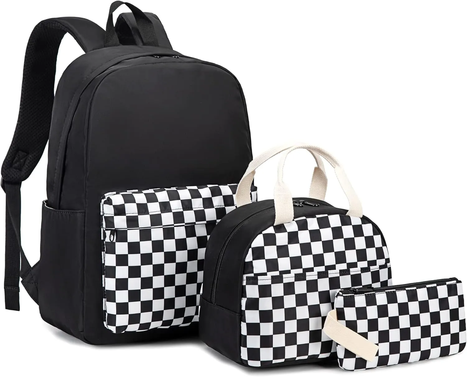 Checkered Girls School Backpack for Kids Teens, Elementary Middle School Backpacks Bookbag Set with Lunch Bag Pencil Case