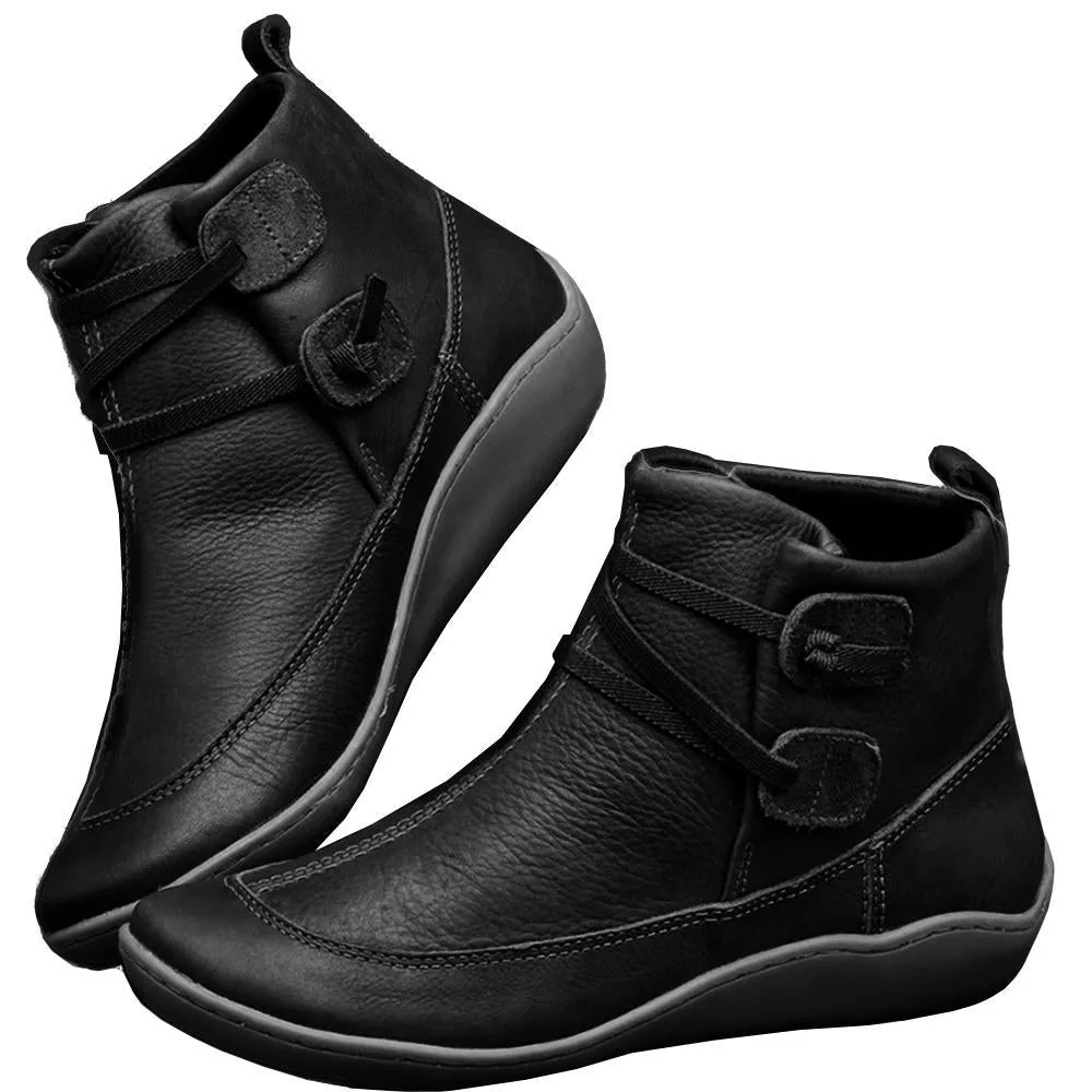 Chicvane Womens PU Retro British Stylish Wedge Heel Strappy Ankle Boots
