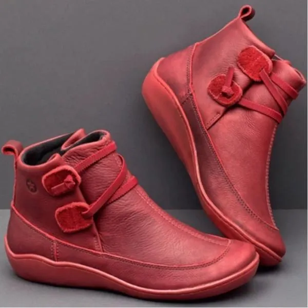 Chicvane Womens PU Retro British Stylish Wedge Heel Strappy Ankle Boots