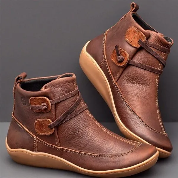 Chicvane Womens PU Retro British Stylish Wedge Heel Strappy Ankle Boots