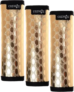 Cosmos Pack of 3 PU Leather Luggage Handle Wrap Handle Grip Luggage Identifier for Travel Bag Luggage Suitcase (Metallic Golden Tone Color)