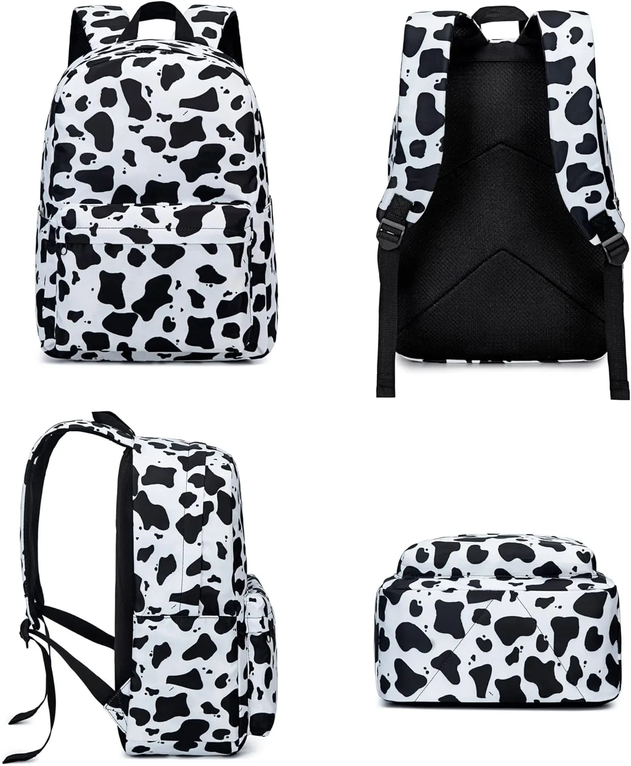 Cow Print Girls School Backpack for Kids Teens, Elementary Middle School Backpacks Bookbag Set with Lunch Bag Pencil Case