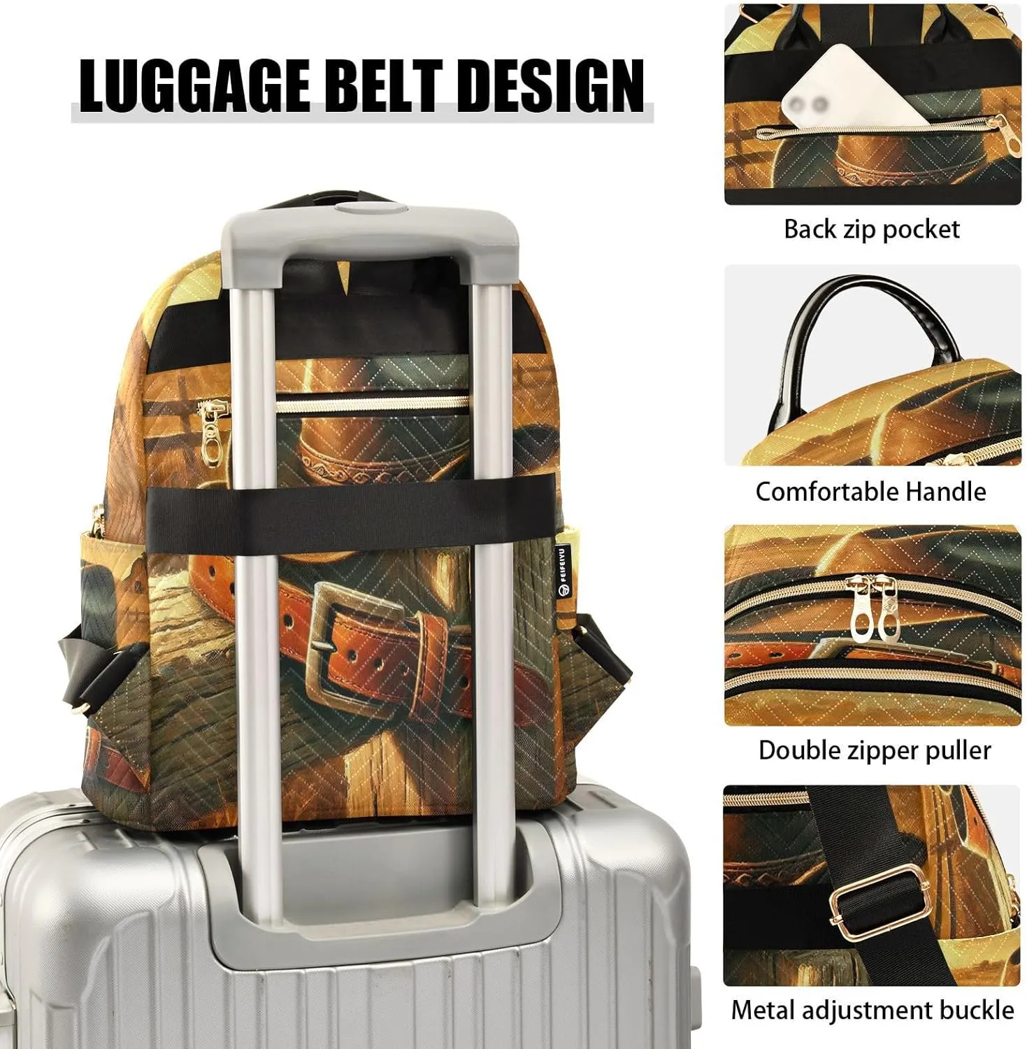 Cowboy Hat Sunset Backpack Purse for Women Girls Anti-theft Mini Fashion Travel Backpack for Traveling Work College M
