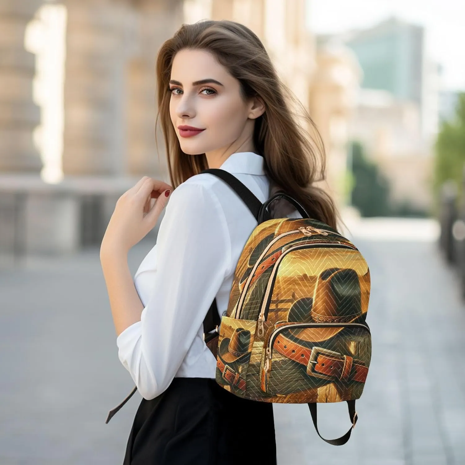 Cowboy Hat Sunset Backpack Purse for Women Girls Anti-theft Mini Fashion Travel Backpack for Traveling Work College M