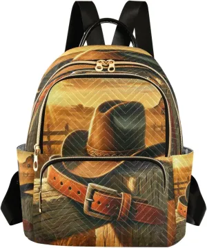 Cowboy Hat Sunset Backpack Purse for Women Girls Anti-theft Mini Fashion Travel Backpack for Traveling Work College M
