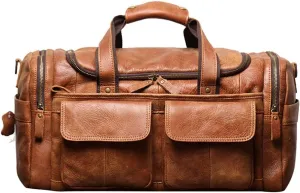 Cowhide Hand Travel Bag Abrasive Leather Men's Fitness Duffel Bag Leather Crossbody Shoulder Bag