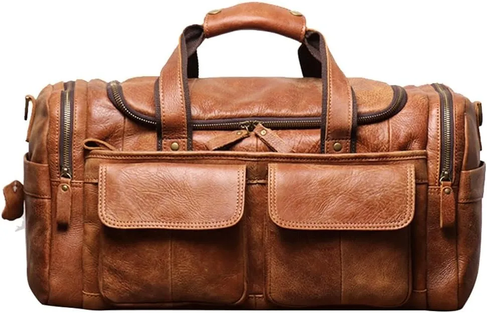 Cowhide Hand Travel Bag Abrasive Leather Men's Fitness Duffel Bag Leather Crossbody Shoulder Bag