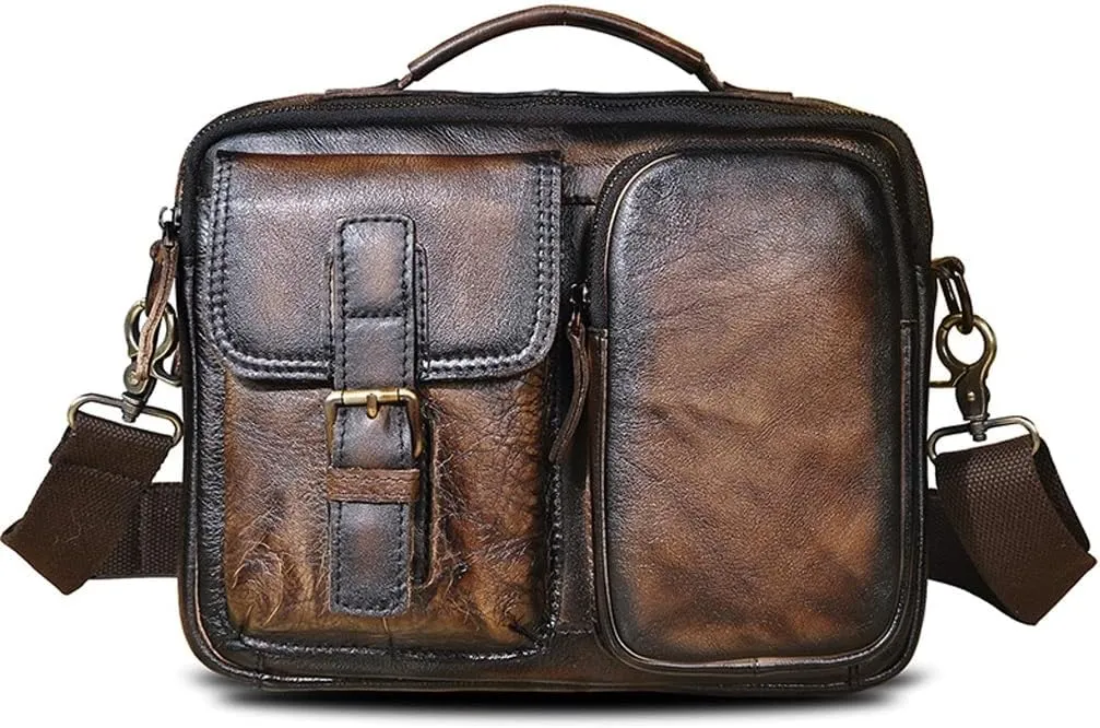 CSCDD Large Capacity First Layer Mad Horse Leather Cowhide Men's Single Shoulder Straddle Bag