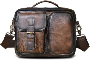 CSCDD Large Capacity First Layer Mad Horse Leather Cowhide Men's Single Shoulder Straddle Bag