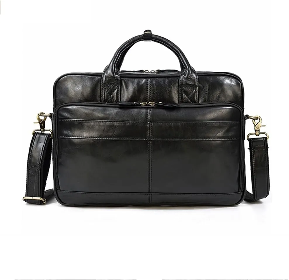 CSCDD Men's Leather Briefcase Retro Business Tote Cowhide Shoulder Crossbody Bag Computer Bag Commuter Bag(D)